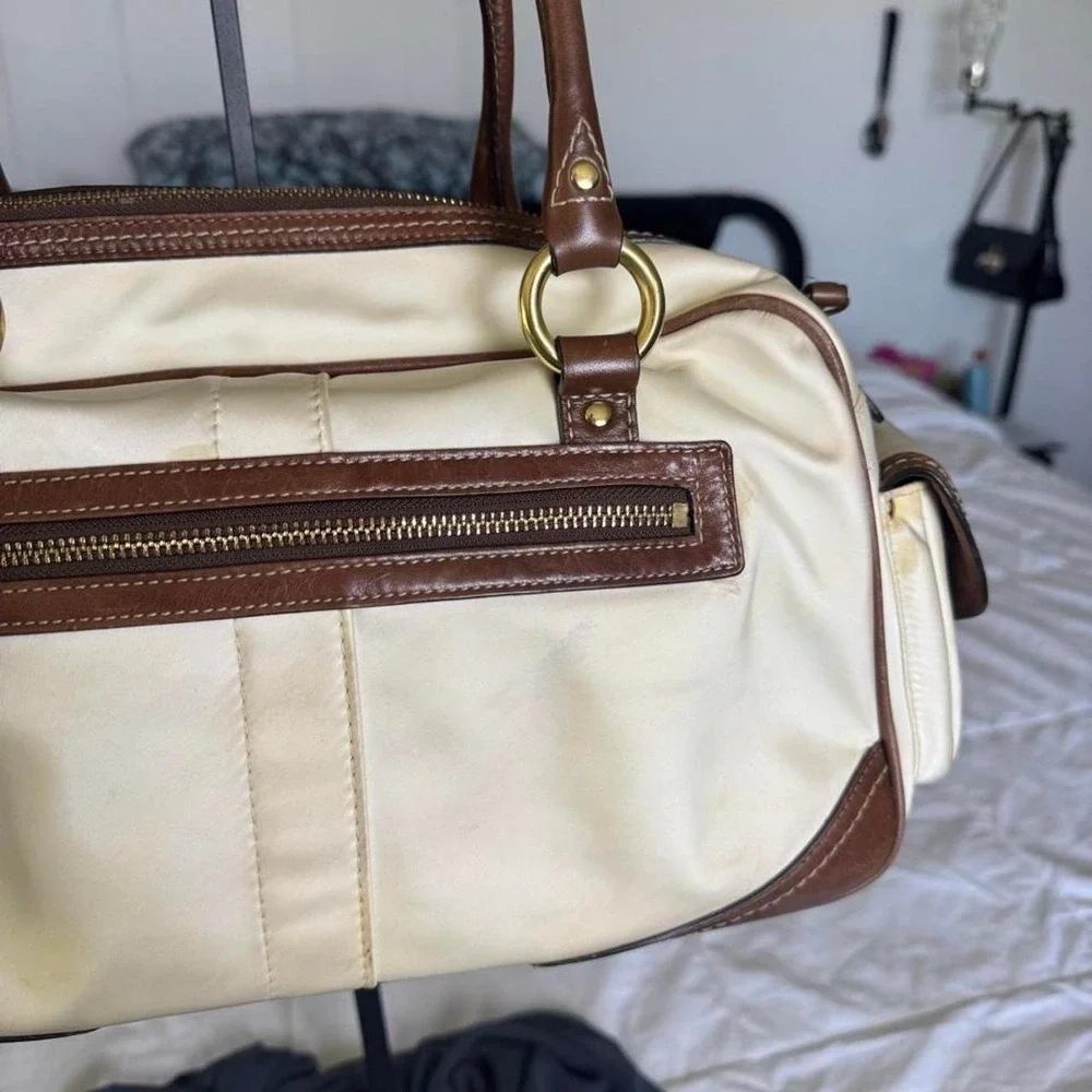 Coach 2005 Legacy white satchel leather trim‎ brass turnlocks y2k vintage